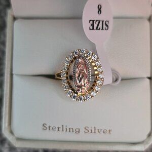Cynthia White Yellow & Rose Three Color Virgin Mary Cubic Zirconia Ring Size:8